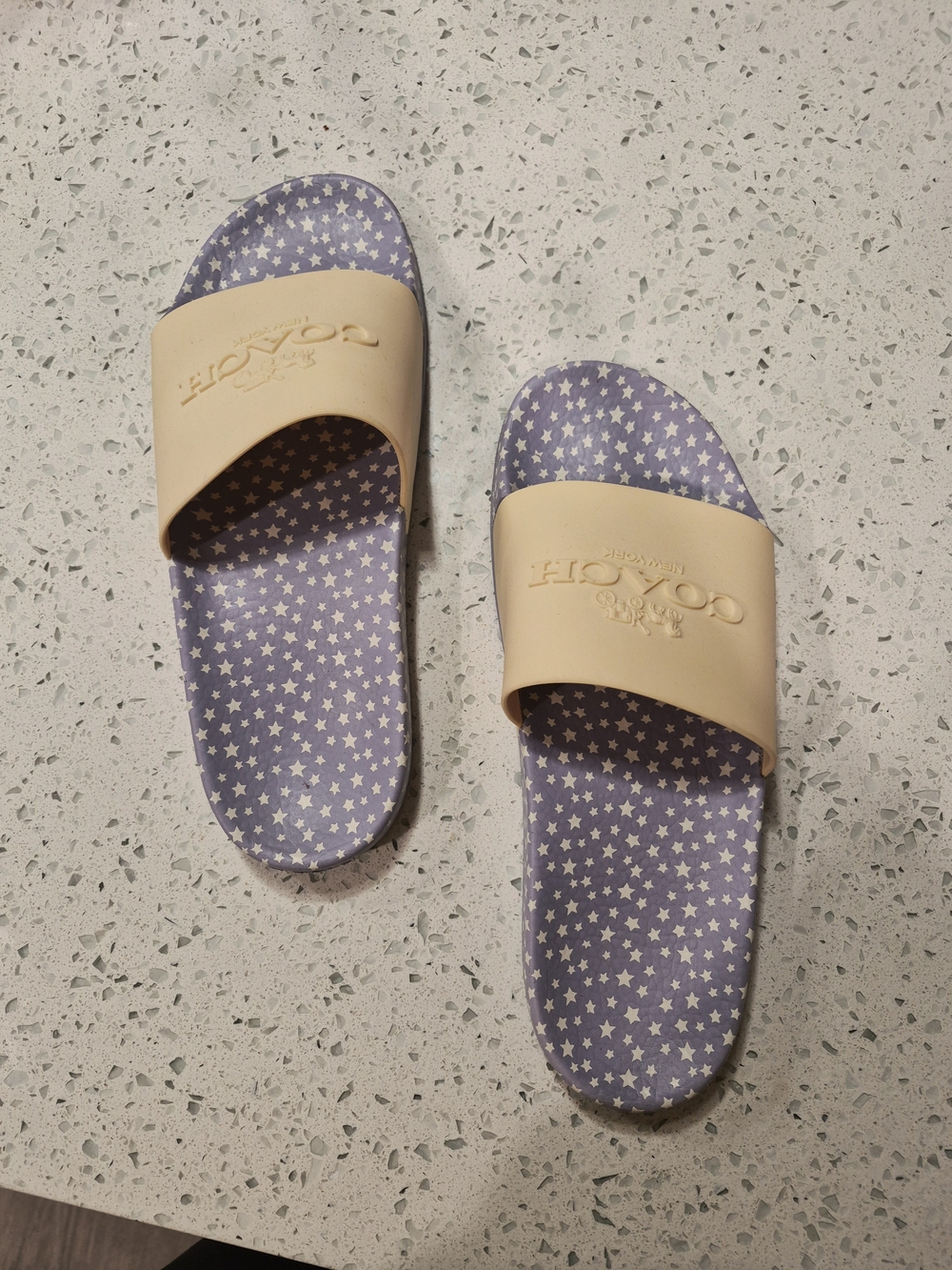 Coach Lavender Star Print Slide Sandals with Cream Strap Size 8